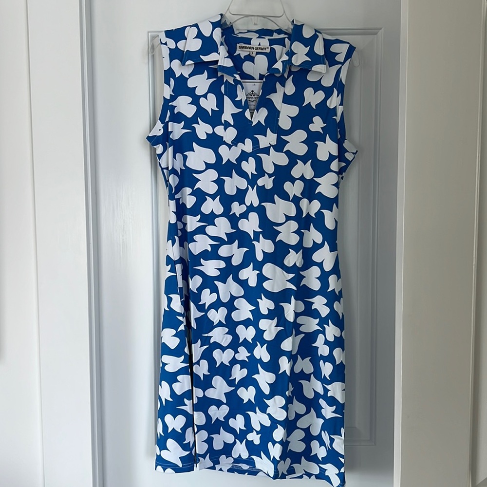 NWT Barbara Gerwit Federal Blue & White Dress Size Large